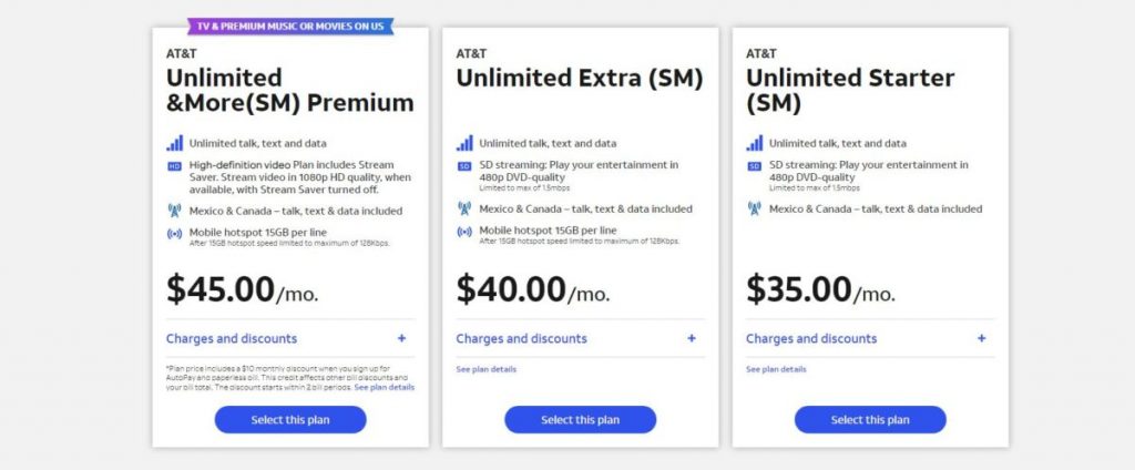 Planes de servicio de AT&T