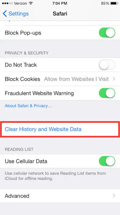 Borrar datos de navegación de iPhone 