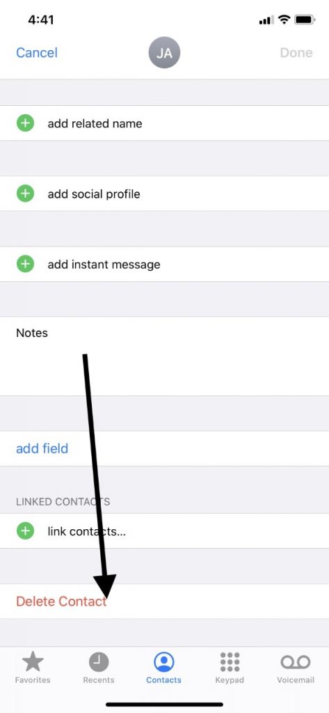 Eliminar el contacto del iPhone y agréguelo nuevamente