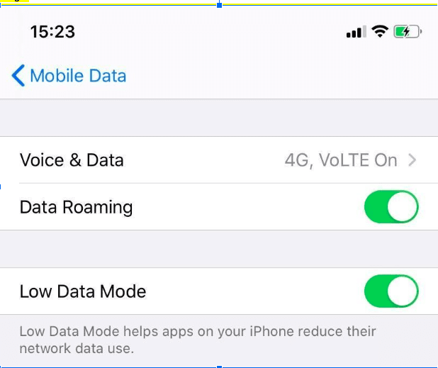 Modo de datos bajos de iPhone 