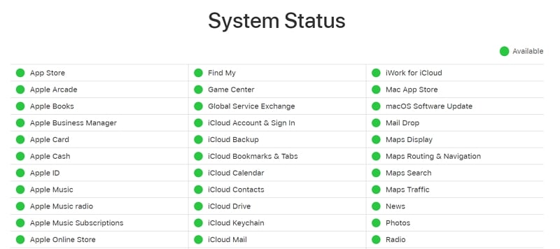 Verifique el estado del servidor de Apple 
