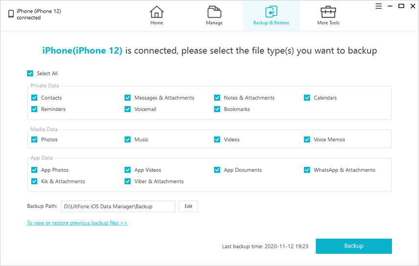 Copia de seguridad de iPhone gratuita de Ultfone a software de computadora