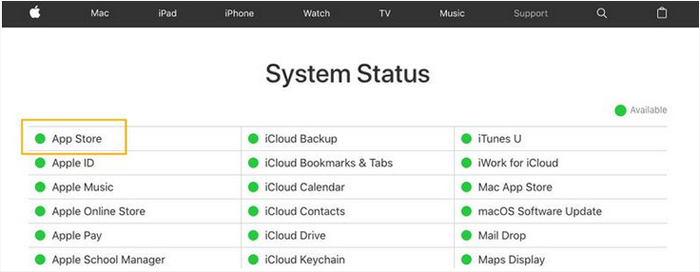Arreglar el calendario que no se sincroniza en iPhone revisando el estado del sistema Apple