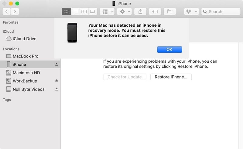 Restaurar iPhone en modo DFU para arreglar iPhone atascado en la pantalla de restauración