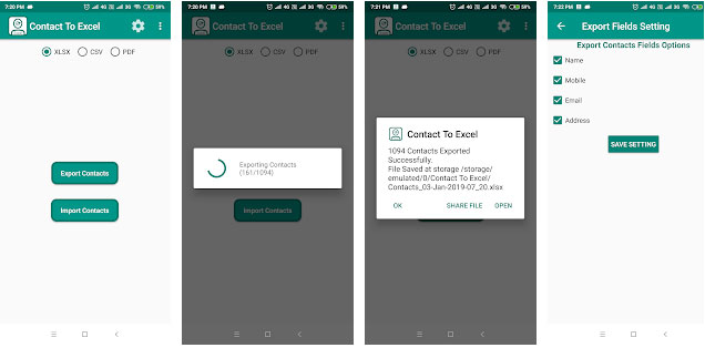 Exportar contactos de Android al archivo CSV a través de contactos a Excel