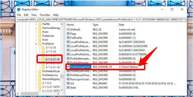 Eliminar el perfil de usuario Windows 10 Registro