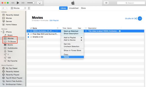 Eliminar videos de iPhone a través de iTunes