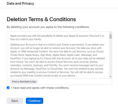 De acuerdo con los términos y condiciones de eliminación de la cuenta de Apple