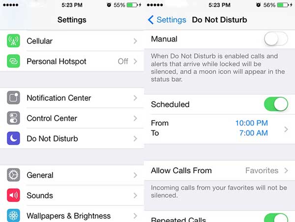 deshabilitar no molestar la función en la configuración