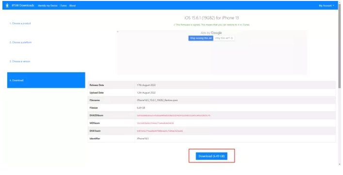Descargar el archivo iOS 17 IPSW