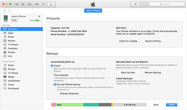 Realice una copia de seguridad del iPhone a la computadora a través de iTunes