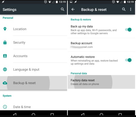 Restablecer Android de fábrica para solucionar el problema de detención de la aplicación
