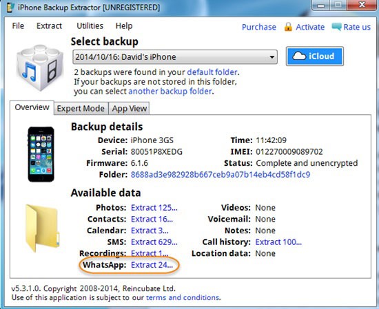 Extractor de copia de seguridad de iPhone Whatsapp