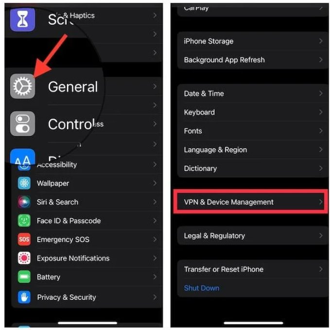 Vaya a VPN y administración de dispositivos)