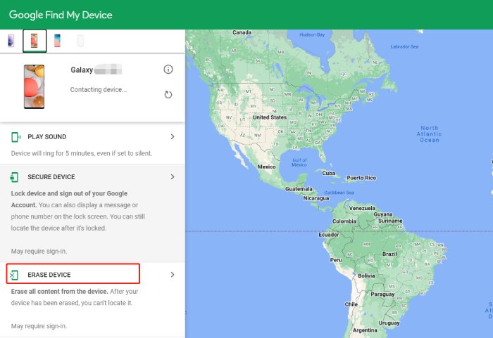Restablecer el teléfono Android de reinicio de fábrica que está bloqueado a través de Google Encuentre mi dispositivo