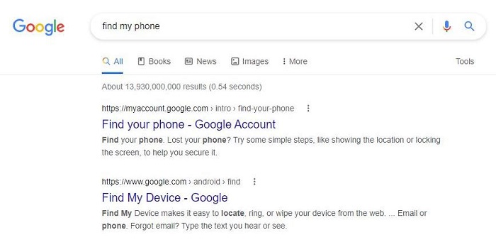 Buscar en Google Encuentra mi teléfono