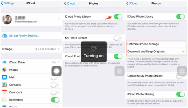 Configurar fotos de iCloud para descargar y mantener originales