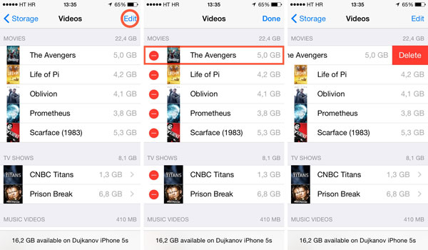 Eliminar videos en iPhone a través de la configuración