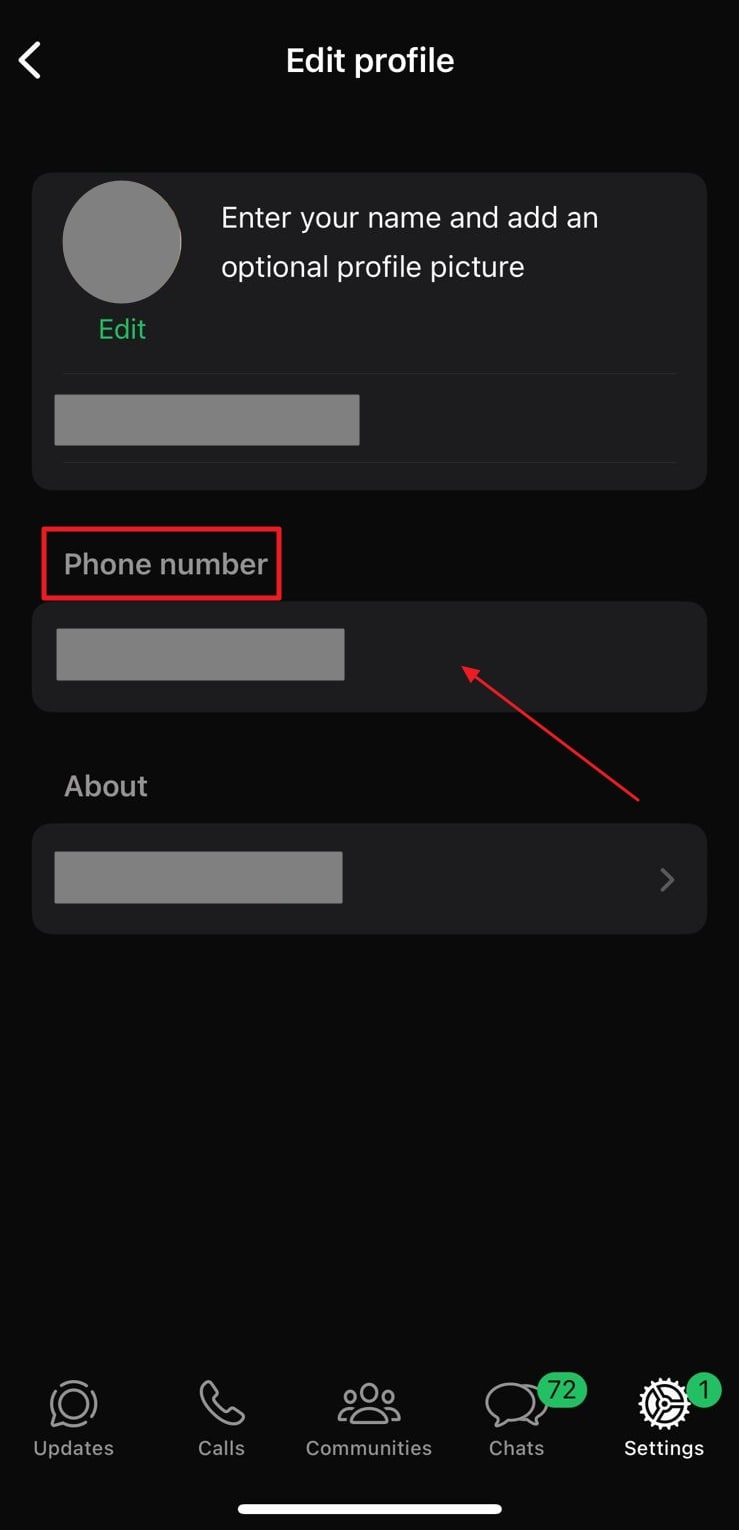 Localizar el número de teléfono desde la configuración