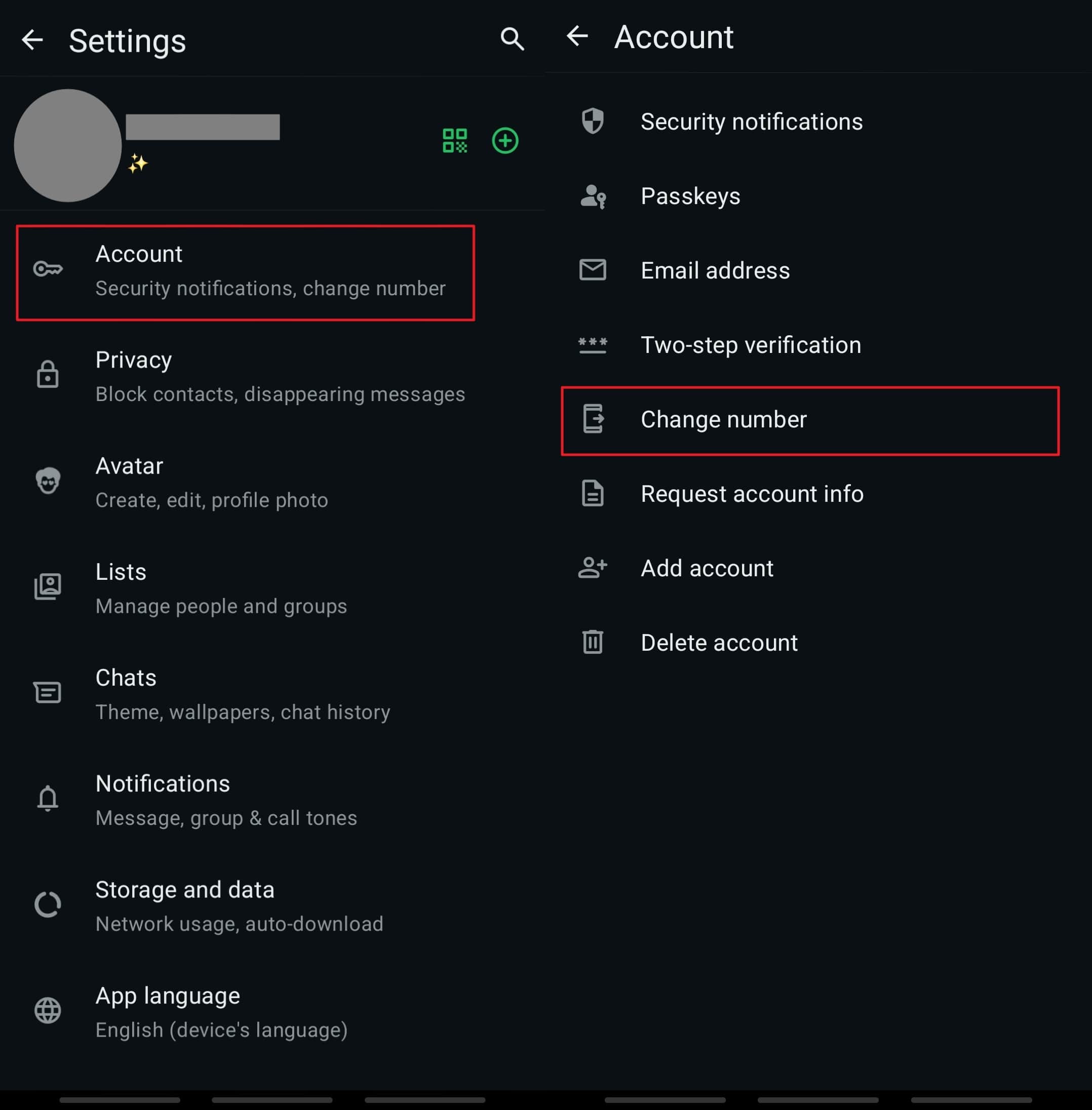 Navegue para cambiar el número Android