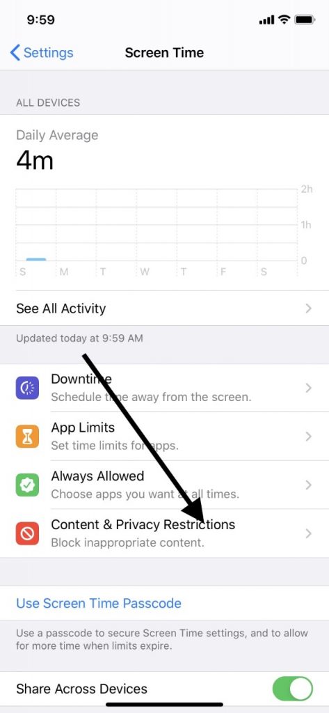 Contenido de iPhone y restricciones de privacidad