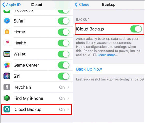 Habilitar la copia de seguridad de iCloud para hacer una copia de seguridad de mensajes de texto en iPhone
