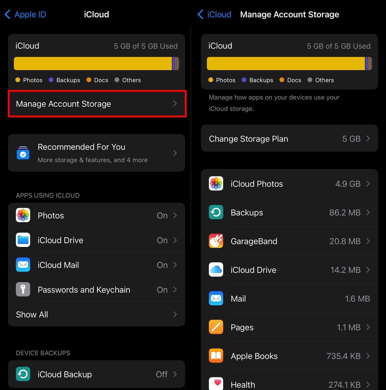 Administrar el almacenamiento de iCloud