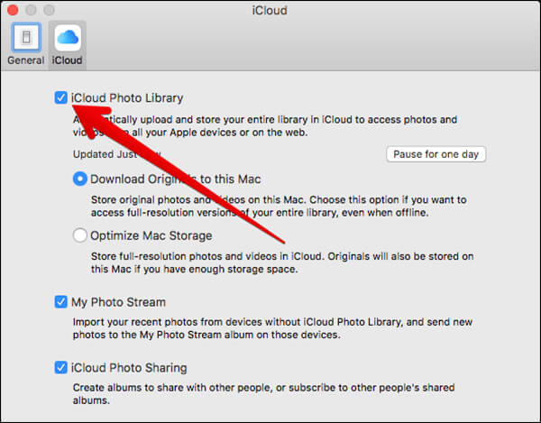 Habilitar la biblioteca de fotos de iCloud en Mac