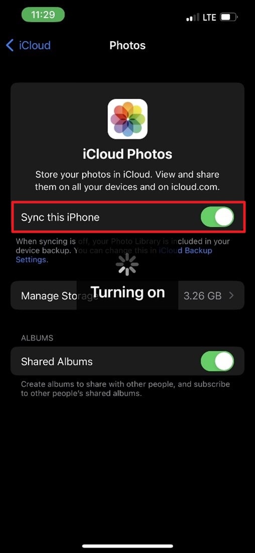 Activar sincronización de esta opción de iPhone