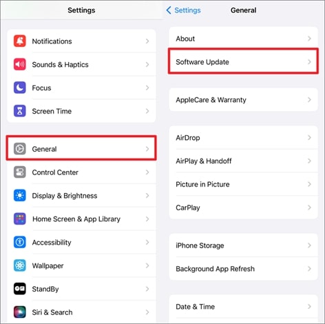 Toque la opción de actualización de software