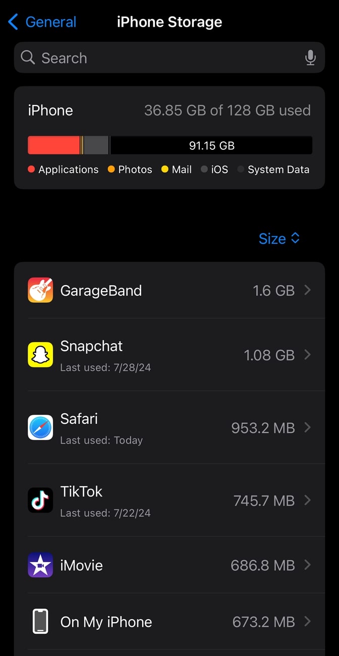Revise el almacenamiento de iPhone