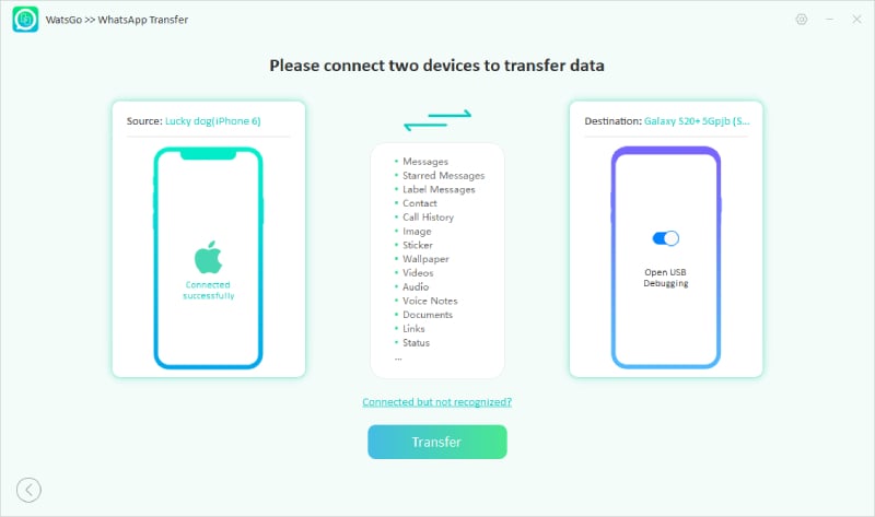 Asignar la dirección del dispositivo y hacer clic en Transferencia