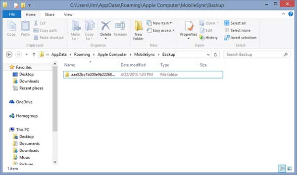 Encuentre el archivo de copia de seguridad de iTunes en Windows 10