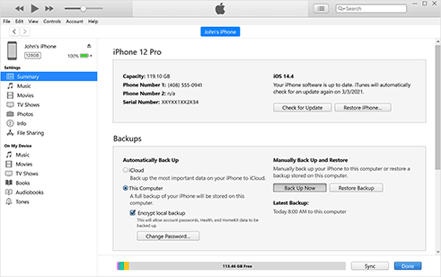 copia de seguridad de iTunes