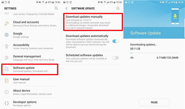 Verifique la actualización de software en Samsung