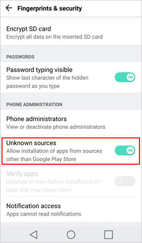 configuración de seguridad