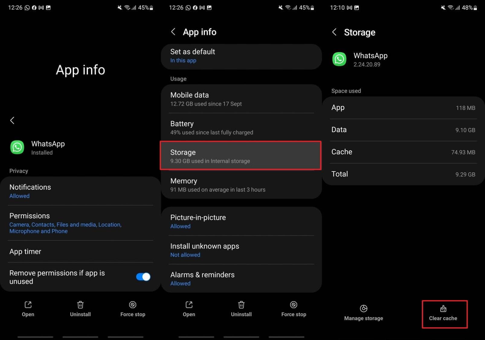 Borrar caché de almacenamiento de whatsapp