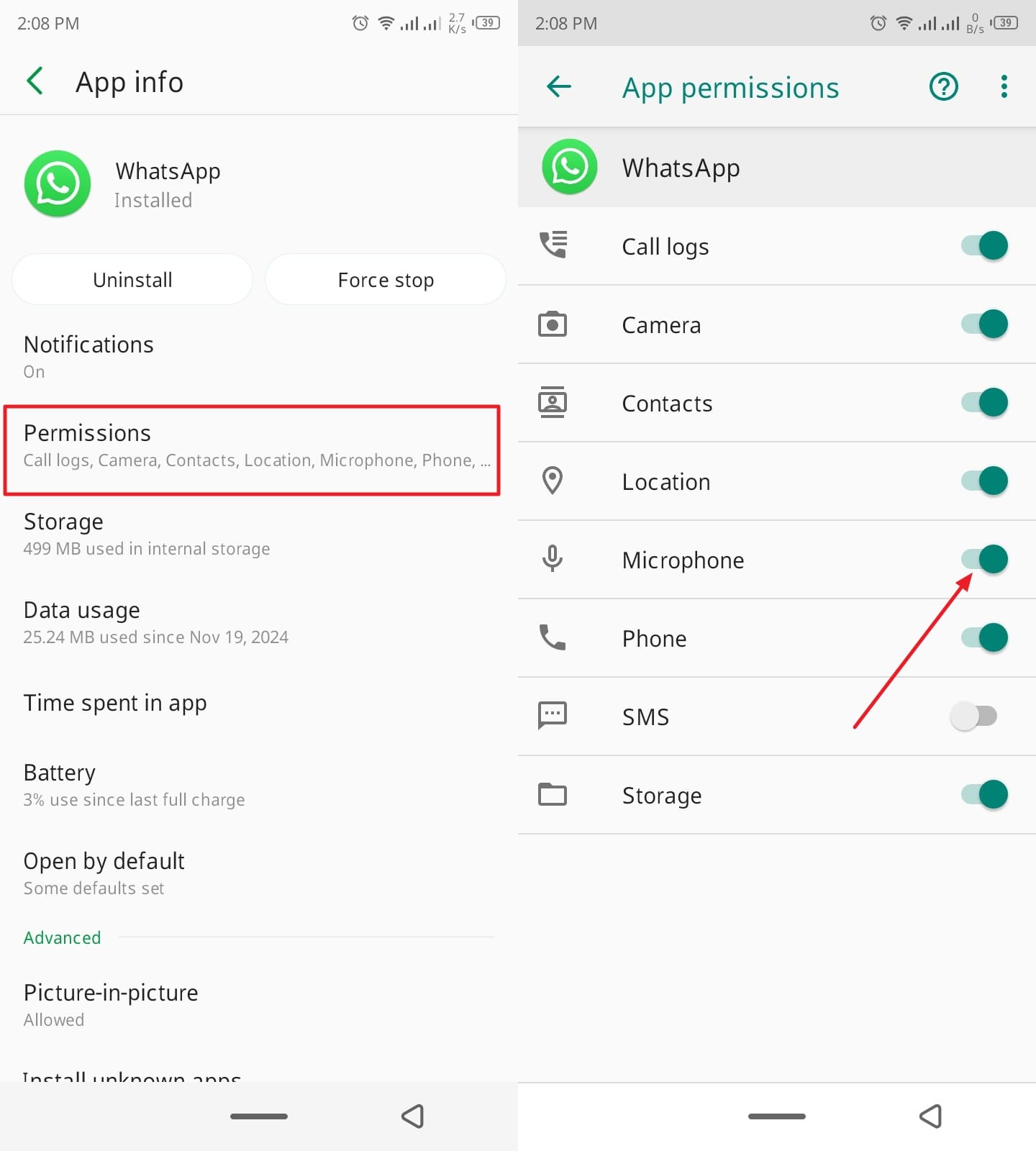 Habilitar la configuración de Android de permisos de micrófonos