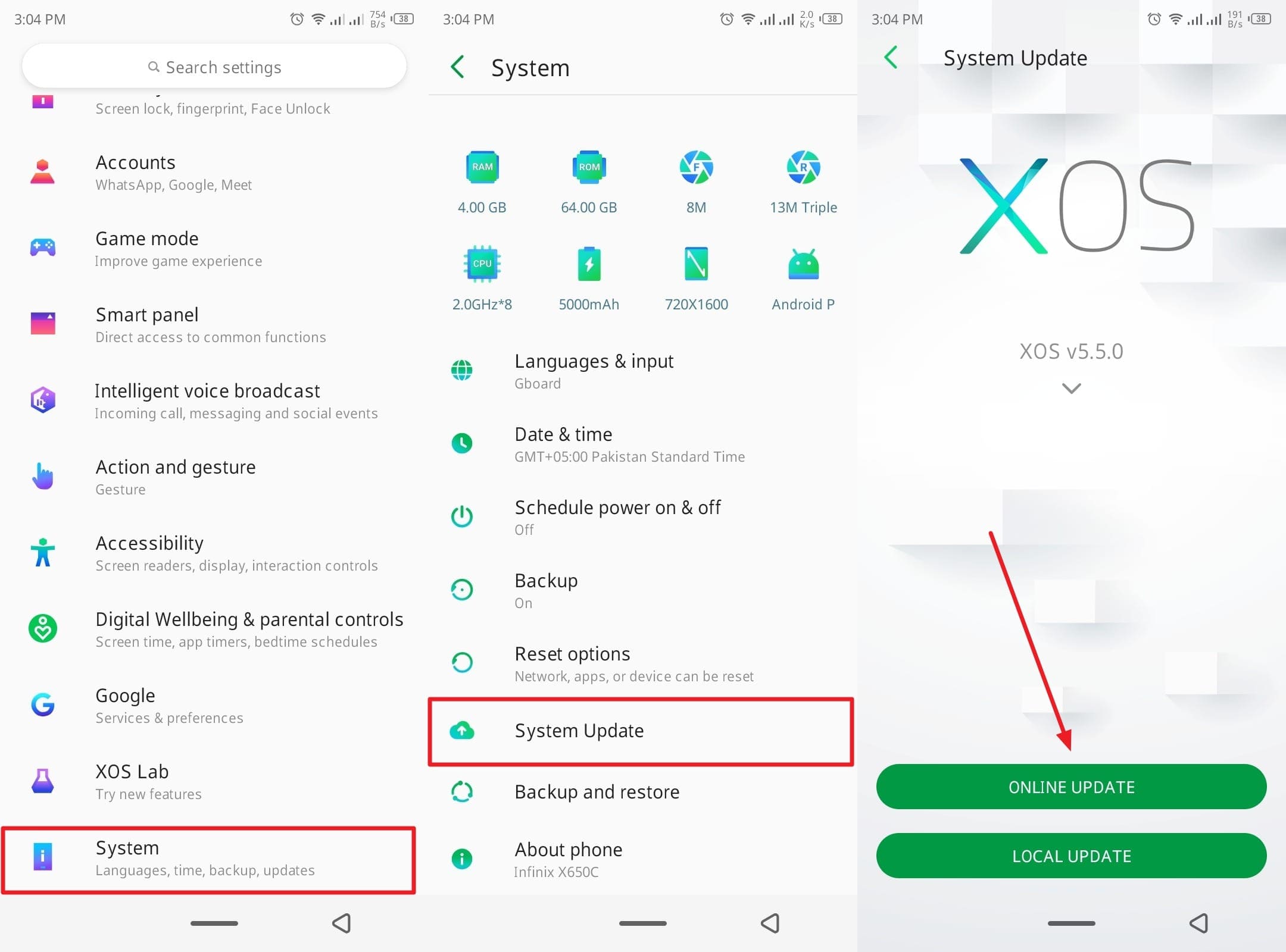 Utilice el botón de actualización en línea o local