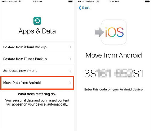 Mueva los datos de Android a iOS
