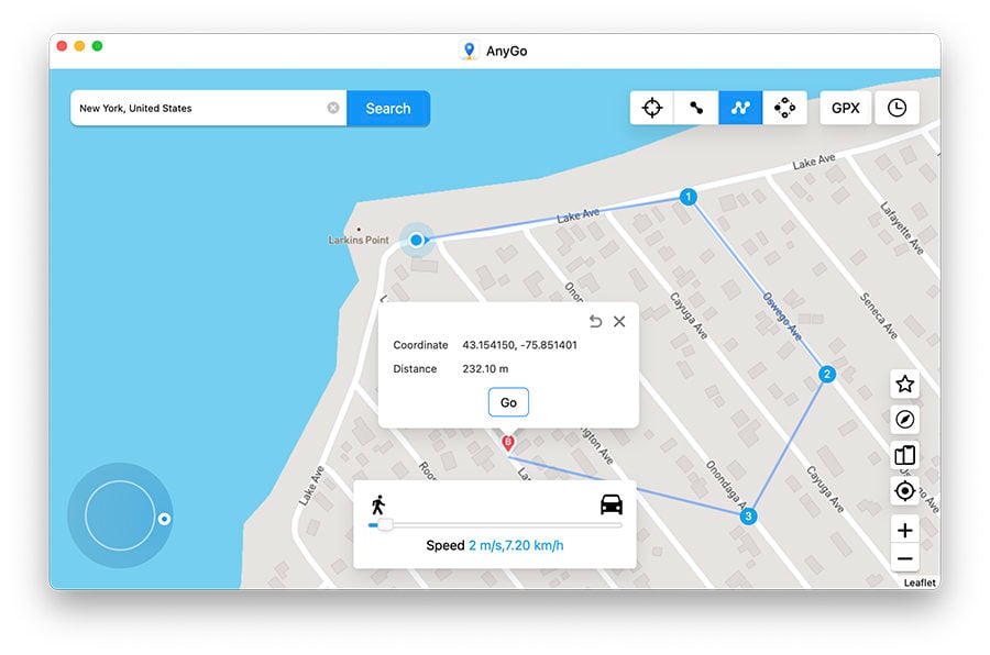 Simular el movimiento a lo largo de una ruta con múltiples puntos
