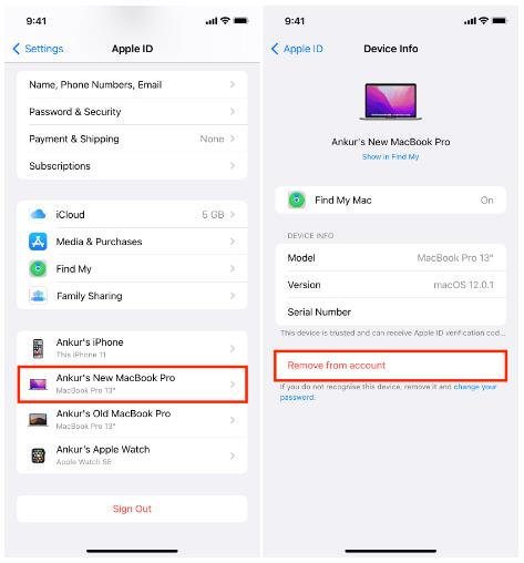 Eliminar el dispositivo de confianza de Apple ID