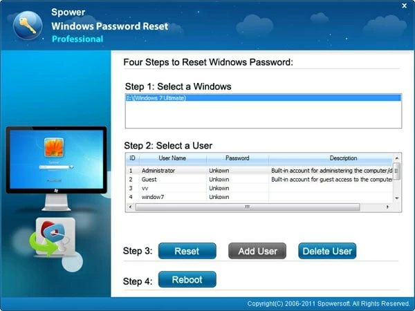 Restablecer la contraseña del administrador de Windows 7 en la computadora portátil