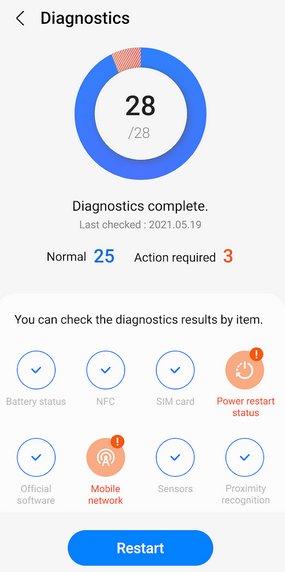 diagnosticar el botón de encendido con los miembros de Samsung