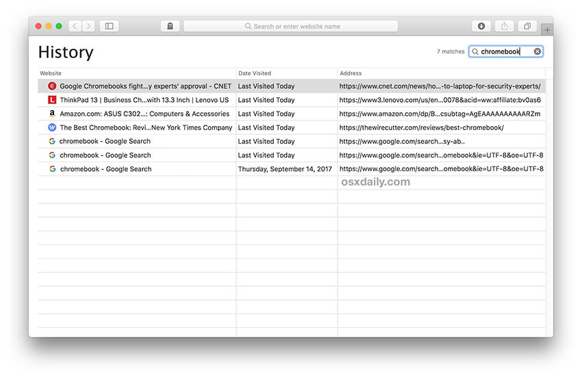 Buscar Safari History Mac