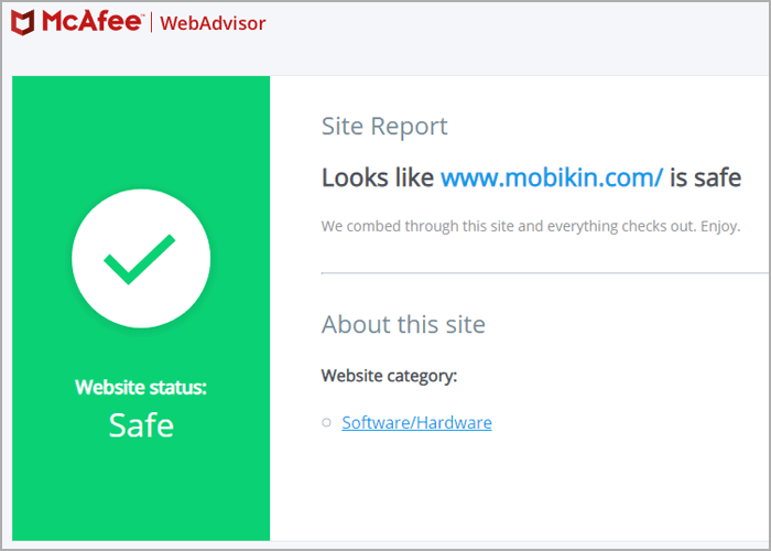 Informe de prueba del sitio web de McAfee