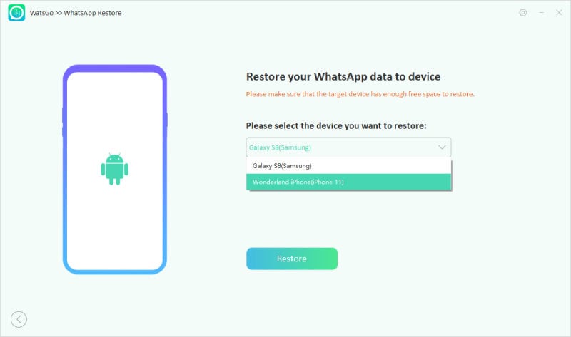 Seleccione el dispositivo y haga clic en Restaurar