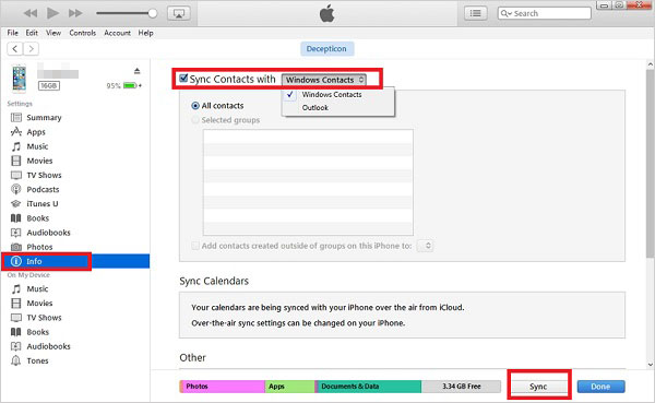 Cómo imprimir la lista de contactos desde iPhone a través de iTunes Syncring