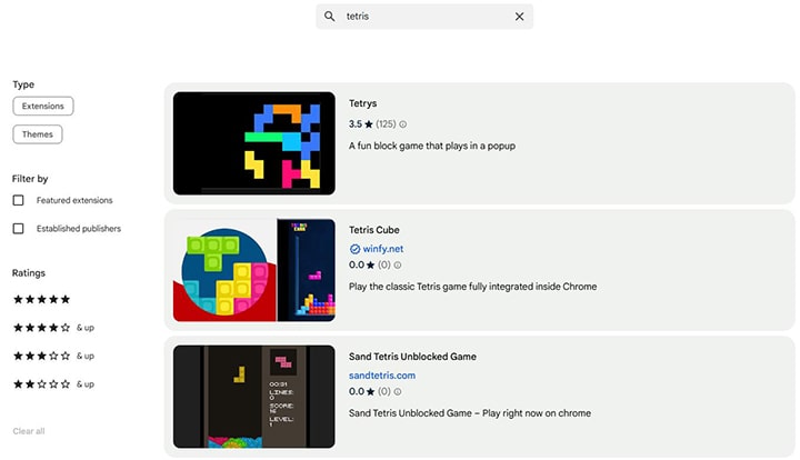 Extensión del navegador Tetris