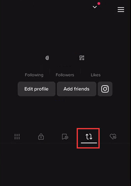 pestaña de repost de perfil de tiktok